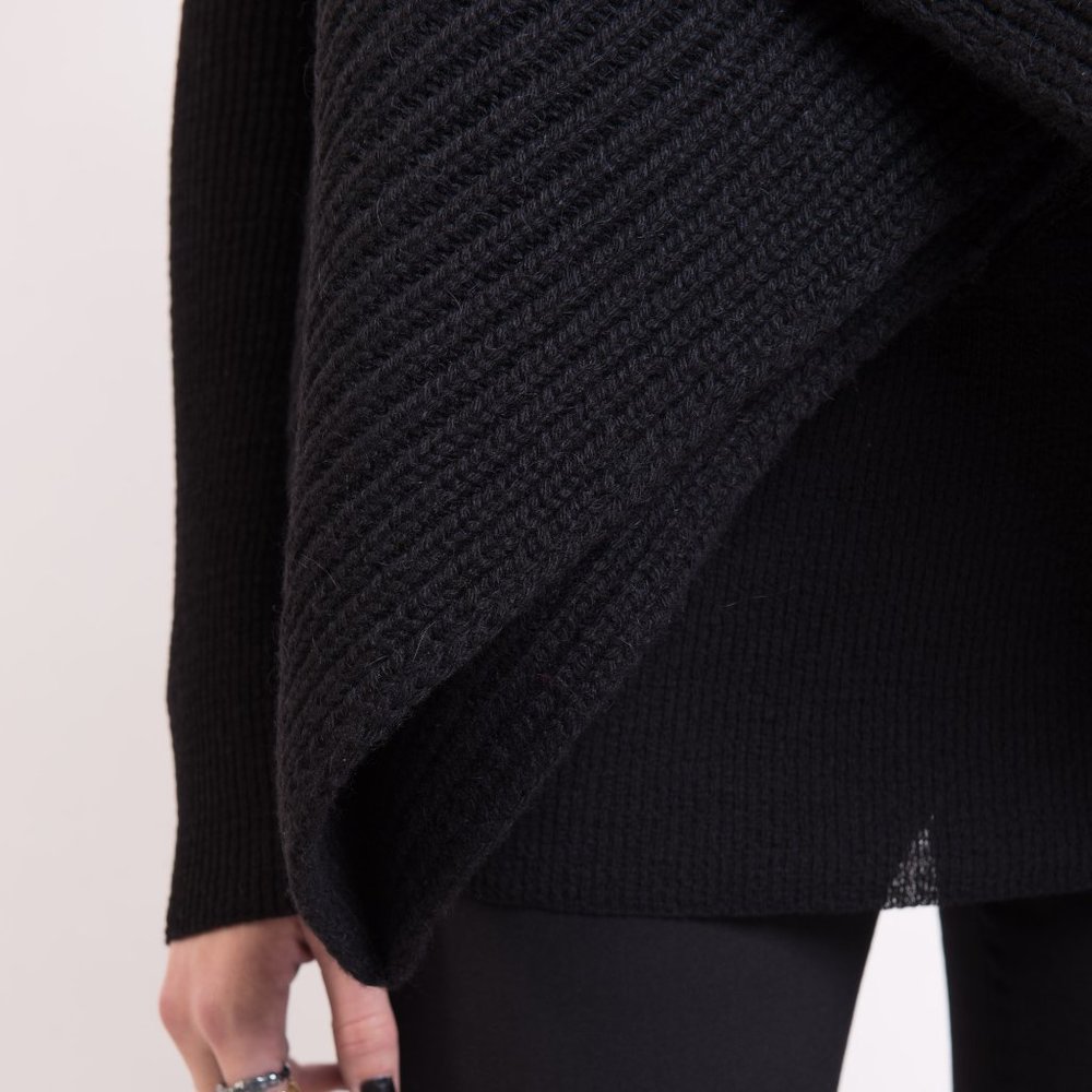 ANN DEMEULEMEESTER • Asymmetric Black Wool Ribbed Fisherman Sweater Vest FR 40 M - Picture 7 of 15